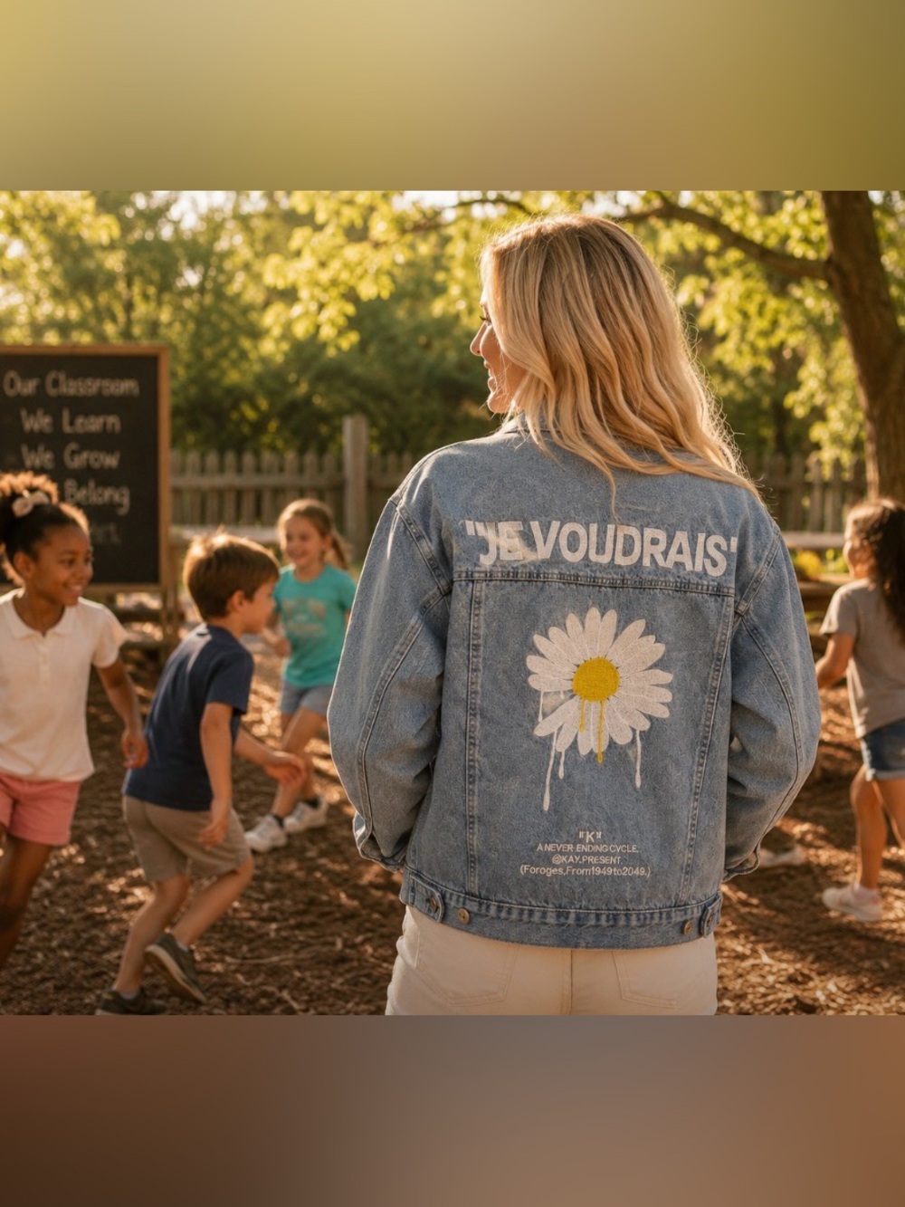 Light Blue Denim Jean Jacket with Daisy Embroidery